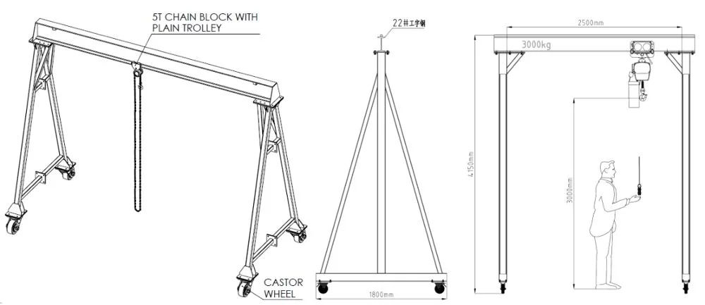 Txk Mini Adjustable Manual Mobile Gantry Crane 1 Ton