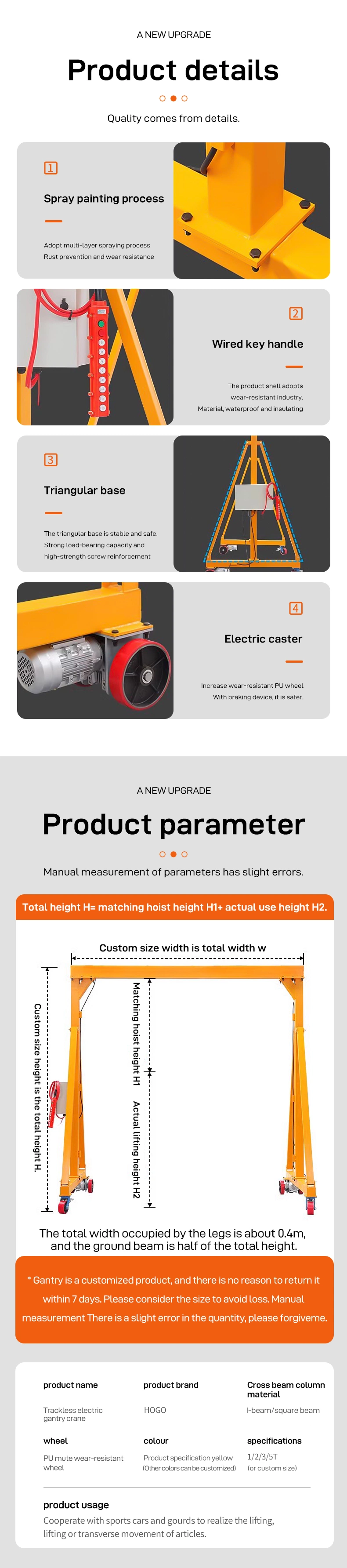 Portable Aluminium Small 3 Ton Electrical/Manual Aluminum Gantry Crane Adjustable Height